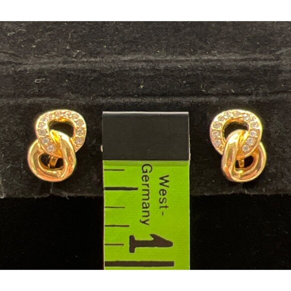 Christian Dior Gold-Tone Knot Clip-On Earrings With Rhinestone Accents Vintage J - Picture 4 of 7